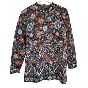 VTG Missoni Floral Tapestry Knit Tunic Sweater M Art Wool Alpaca Jacquard Italy